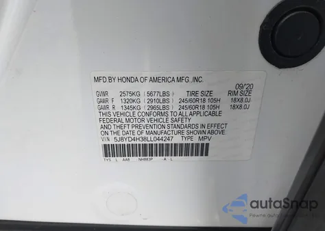 2020 Acura Mdx Standard z USA, uszkodzony, nr VIN 5J8YD4H38LL044247
